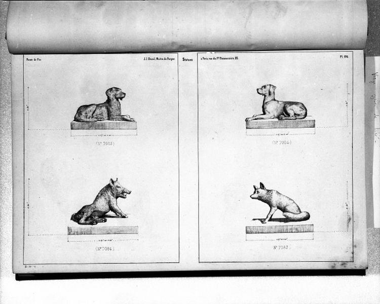 Planche 106 du catalogue de la fonderie d'art Ducel : statues d'animaux.