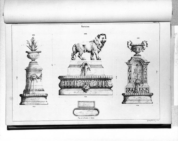 Planche du catalogue de la fonderie d'art Ducel : fontaines.