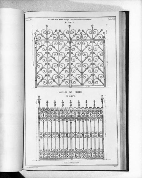 Planche 342 du catalogue de la fonderie d'art Ducel : grilles de choeur.