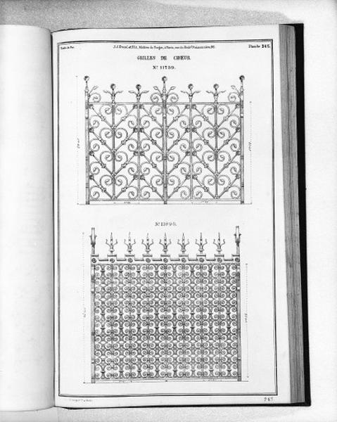 Planche 345 du catalogue de la fonderie d'art Ducel : grilles de choeur.