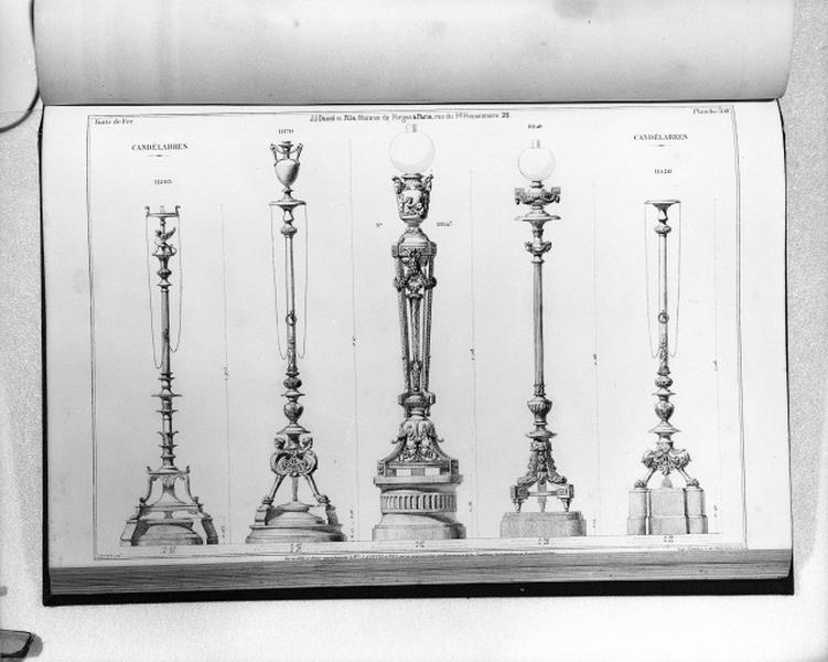 Planche 350 du catalogue de la fonderie d'art Ducel : candélabres.