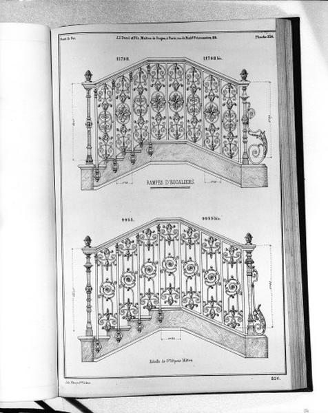 Planche 326 du catalogue de la fonderie d'art Ducel : rampes d'escalier.