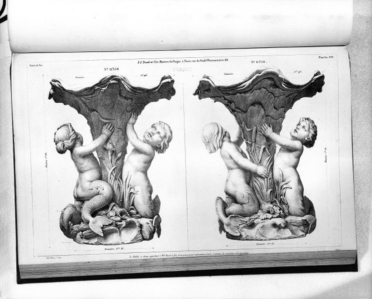 Planche 328 du catalogue de la fonderie d'art Ducel : vasque.