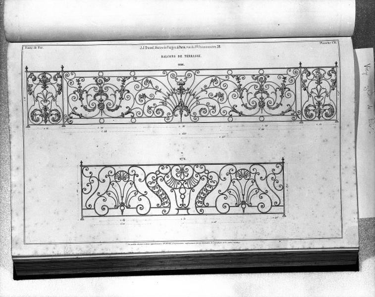 Planche 178 du catalogue de la fonderie d'art Ducel : balcons de terrasse.