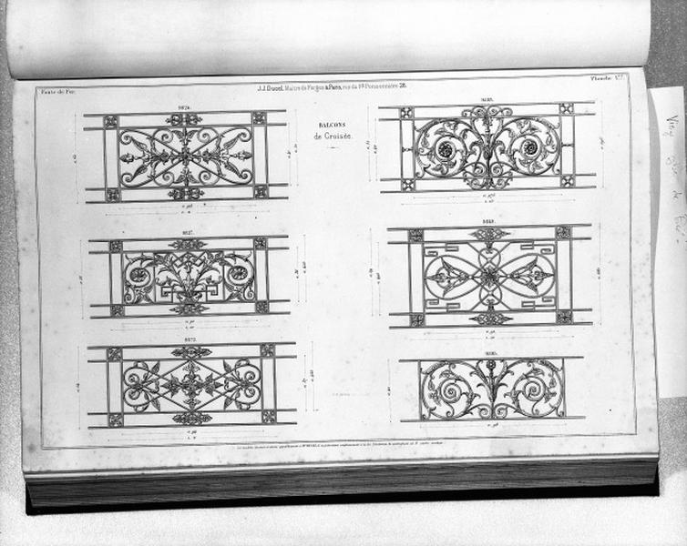 Planche 177 du catalogue de la fonderie d'art Ducel : balcons de croisée.