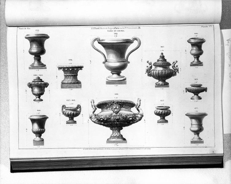 Planche 173 du catalogue de la fonderie d'art Ducel : vases et coupes.