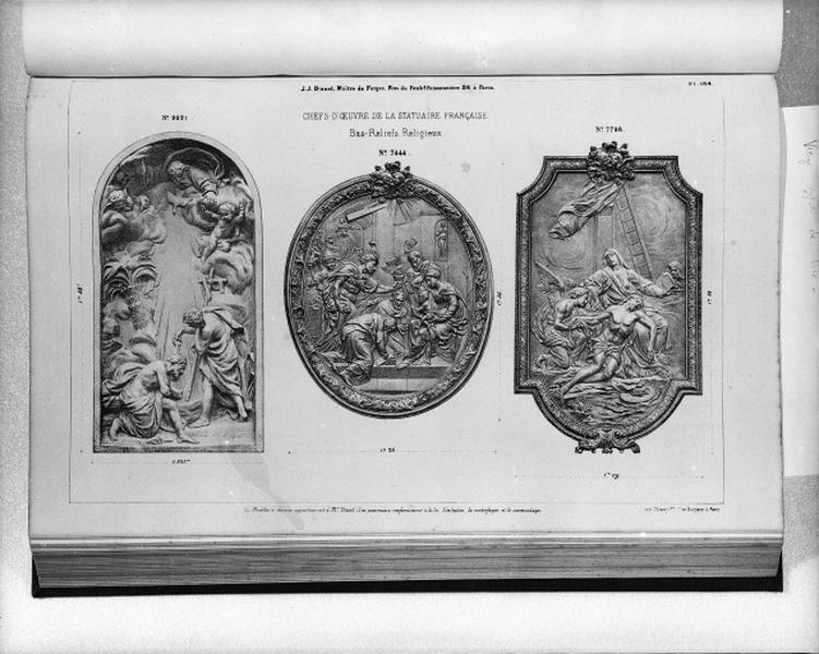 Planche 184 du catalogue de la fonderie d'art Ducel : bas-reliefs religieux.