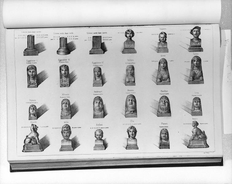Planche 153 du catalogue de la fonderie d'art Ducel : colonnes et statues.