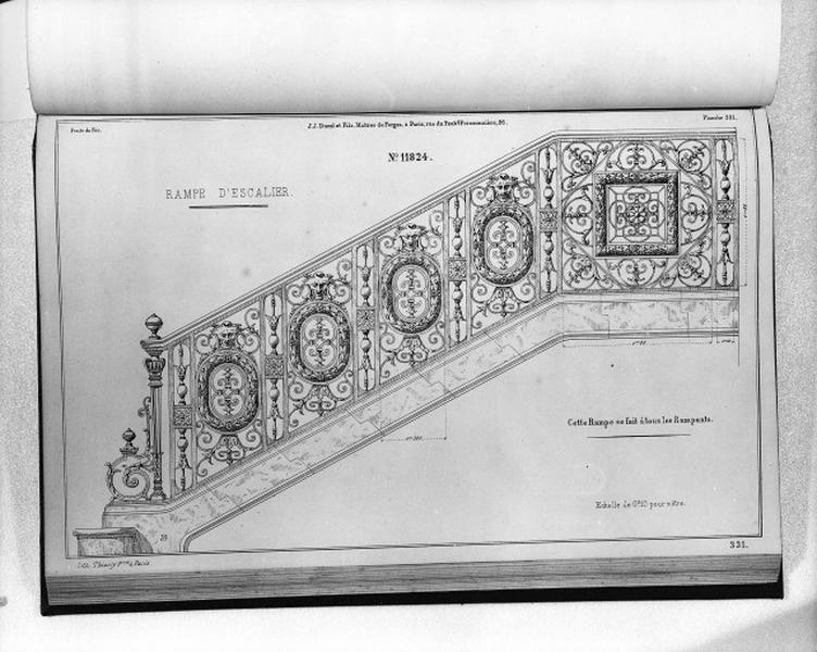 Planche 331 du catalogue de la fonderie d'art Ducel : rampe d'escalier.