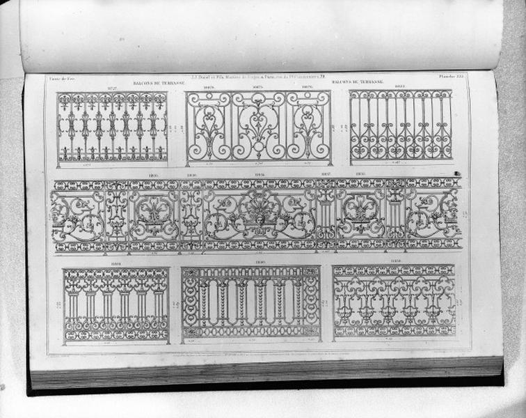 Planche 333 du catalogue de la fonderie d'art Ducel : balcons de terrasse.
