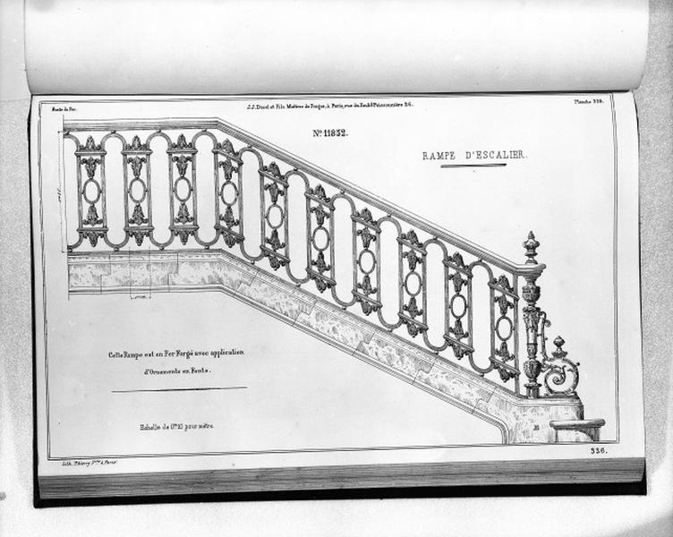 Planche 336 du catalogue de la fonderie d'art Ducel : rampe d'escalier.