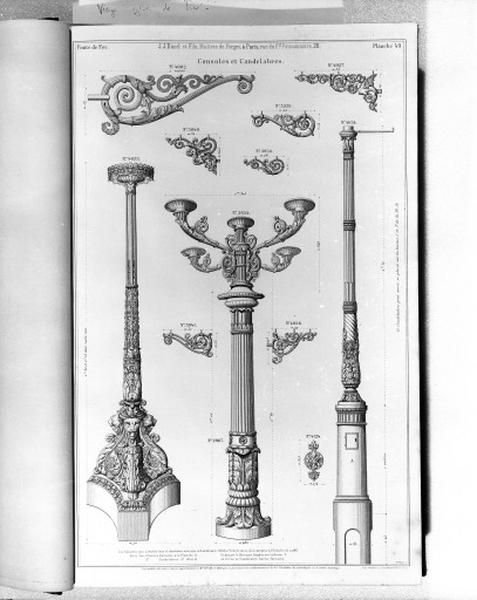 Planche 49 du catalogue de la fonderie d'art Ducel : consoles et candelabres.