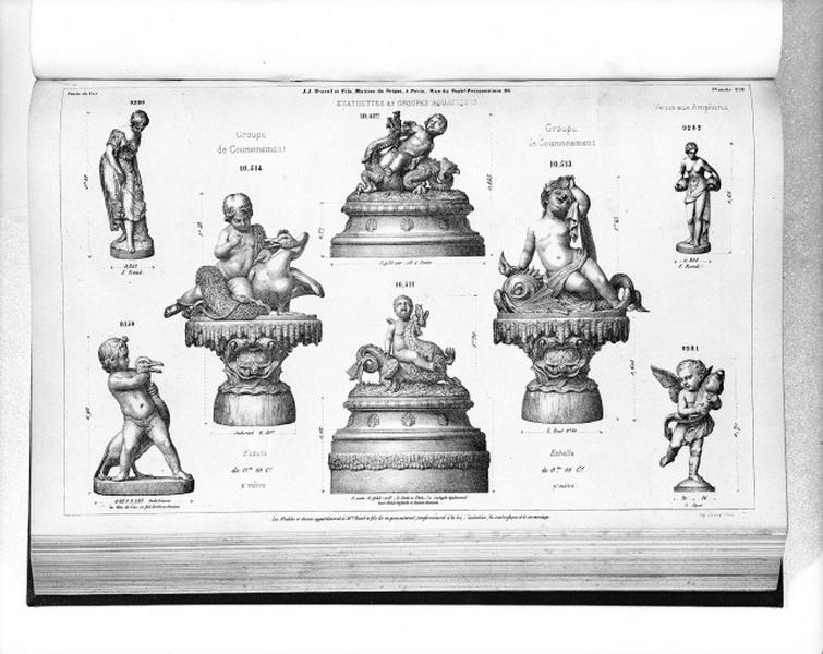 Planche 218 du catalogue de la fonderie d'art Ducel : statuettes et groupes aquatiques.