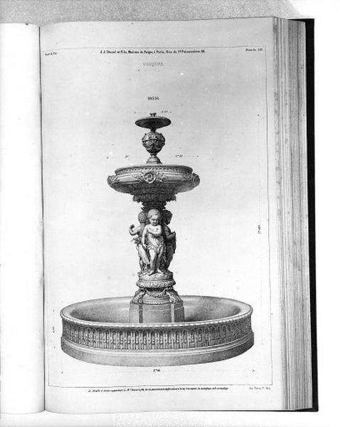 Planche 219 du catalogue de la fonderie d'art Ducel : vasques.