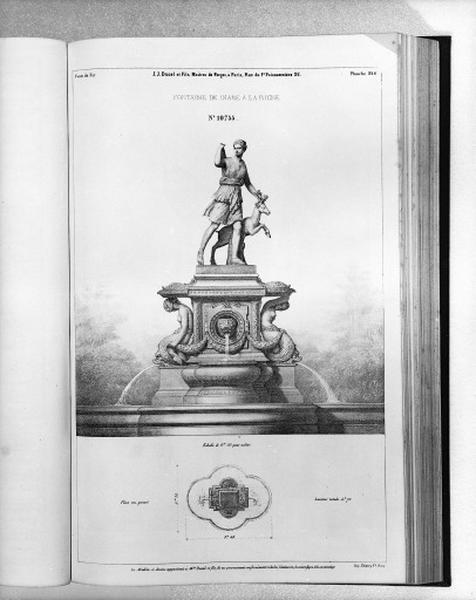 Planche 224 du catalogue de la fonderie d'art Ducel : fontaine de Diane à la Biche