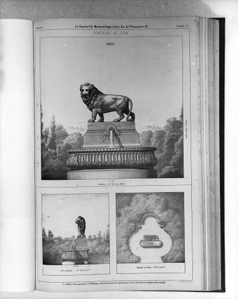 Planche 225 du catalogue de la fonderie d'art Ducel : fontaine au lion.