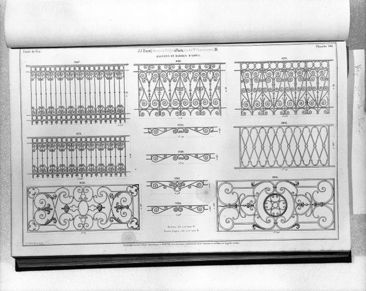 Planche 144 du catalogue de la fonderie d'art Ducel : balcons et barres d'appui.
