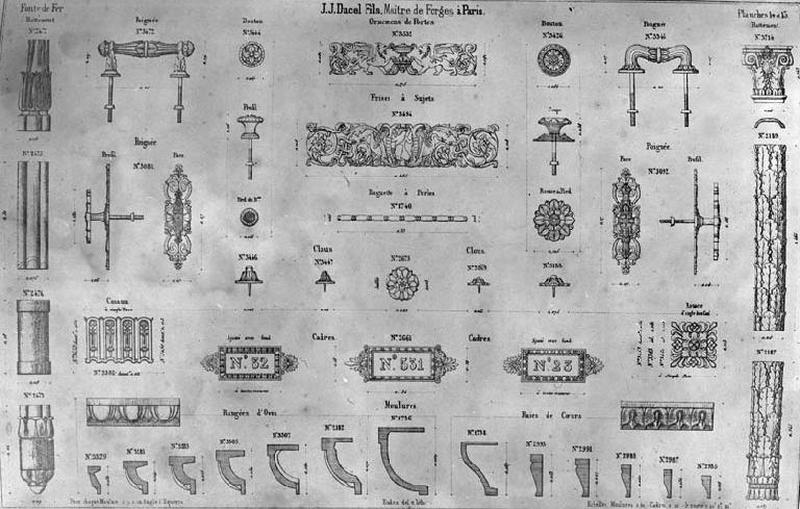 Planche 14 et 15 du catalogue de la fonderie d'art Ducel : ornements de portes.