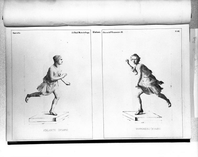 Planche 102 du catalogue de la fonderie d'art Ducel : statues d'Atalante et d'Hyppomène.