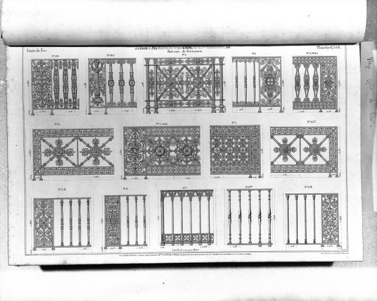 Planches 6, 7 et 8 du catalogue de la fonderie d'art Ducel : balcons de terrasses.