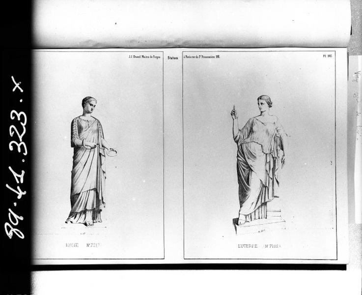 Planche 103 du catalogue de la fonderie d'art Ducel : statues d'Hycie et d'Euterpe.