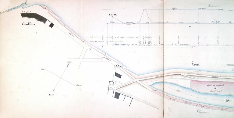 Projet d'amélioration de la gare de Combleux par l'ingénieur ordinaire Boeckh, 7 juillet 1859. Détail. (archives départementales du Loiret, Liasse 30928).