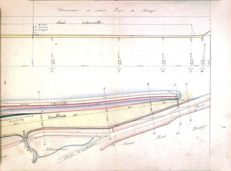 Projet d'amélioration de la gare de Combleux par l'ingénieur ordinaire Boeckh, 7 juillet 1859. Détail. (archives départementales du Loiret, Liasse 30928).