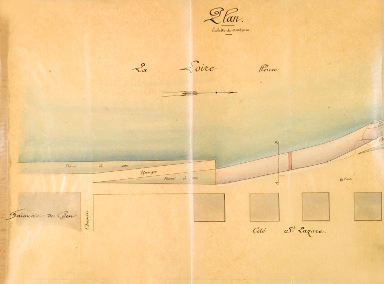 Plan de la rampe située en face de la cité Saint-Lazarre, 26 mars 1908. (archives départementales du Loiret, Liasse 30917).