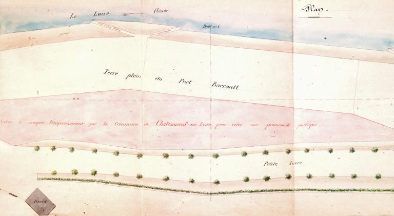 Projet de création d'une promenade sur le port Barrault (partie située en aval du port de Châteauneuf), 6 mai 1897, détail. (archives départementales du Loiret, Liasse 30938).