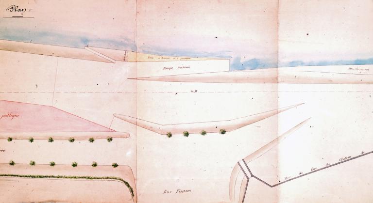 Projet de création d'une promenade sur le port Barrault, 6 mai 1897. Détail sur une cale inachevée située en aval du port de Châteauneuf. (archives départementales du Loiret, Liasse 30938).