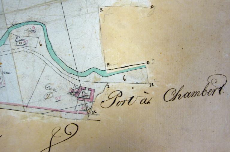 Extrait du cadastre napoléonien de 1809, détail sur le port à Chambert. (archives départementales du Loiret, 3 P 315).