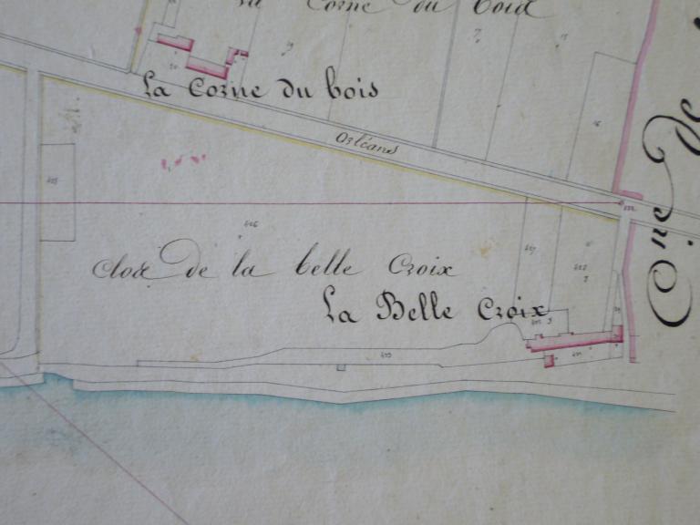 Extrait du cadastre napoléonien de 1829. Le lieudit Belle Croix. (archives départementales du Loiret, 3 P 203).
