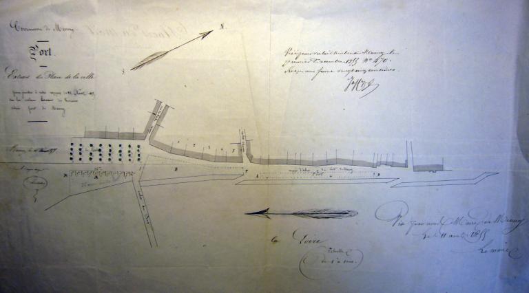 Extrait du plan de la ville relatif à la valeur locative des terrains situés sur le port de Meung, 11 août 1855. (archives municipales de  Meung-sur-Loire, 2 L 25).