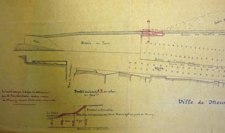 Plan du port de Meung avec projet d'une cale lavoir de 3 mètres de large, 1896. (archives municipales de  Meung-sur-Loire, 1 Fi 90).