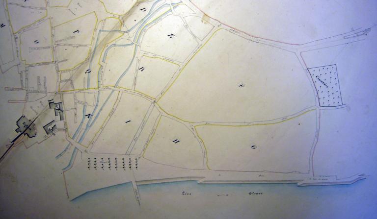 Plan d'alignement de la ville de Meung-sur-Loire, par Buyer géomètre au cadastre, 1837. (archives municipales de  Meung-sur-Loire, 1 Fi 60).