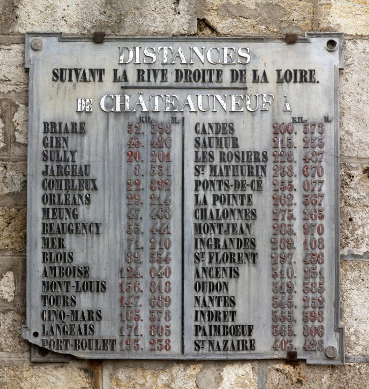 Tableau des distances placé sur la culée du pont.
