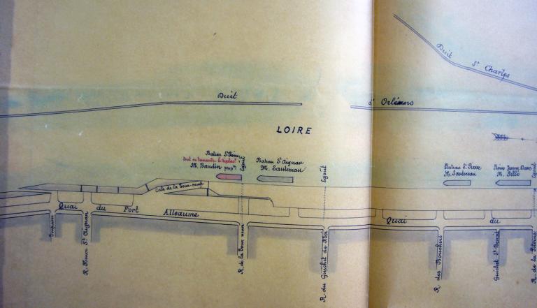 Police de la navigation, plan des quais à Orléans, 22 novembre 1912. Détail sur la cale de la Tour Neuve. (archives départementales du Loiret, Liasse 30875).