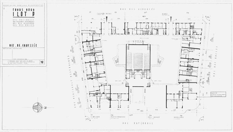 Plan du rez-de-chaussée, J. et M. Marconnet arch., 18 février 1956. (archives municipales de Tours, Permis de construire 1956/n°307).