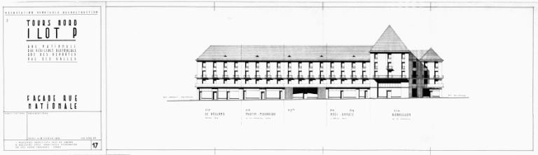 Elévation des façades rue Nationale, J. et M. Marconnet arch., 18 février 1956. (archives municipales de Tours, Permis de construire 1956/n°307).
