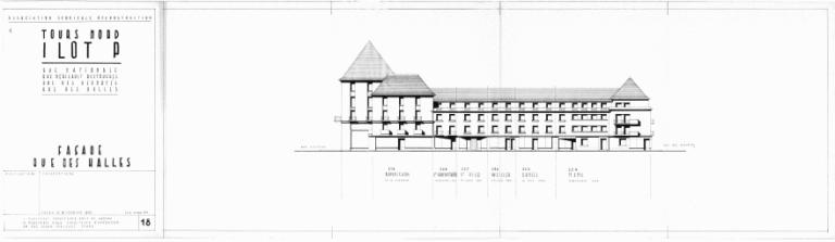 Elévation des façades rue des Halles, J. et M. Marconnet arch., 18 février 1956. (archives municipales de Tours, Permis de construire 1956/n°307).