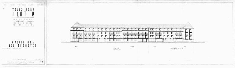Elévation des façades rue des Déportés, J. et M. Marconnet arch., 18 février 1956. (archives municipales de Tours, Permis de construire 1956/n°307).