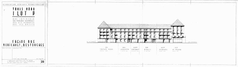 Elévation des façades rue Néricault-Destouches, J. et M. Marconnet arch., 18 février 1956. (archives municipales de Tours, Permis de construire 1956/n°307).