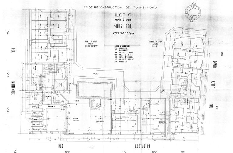 Plan du sous-sol (moitié sud), P. Labadie arch., [1954]. (archives municipales de Tours, Permis de construire 1954/n°522).