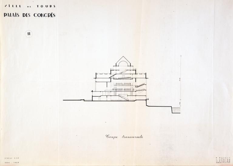 Coupe transversale, P. Patout, Ch. et J. Dorian arch., 1954-1959. (archives municipales de Tours, 149 W 23, S 1004).