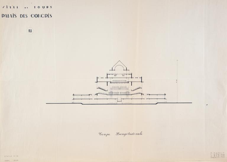 Coupe longitudinale, P. Patout, Ch. et J. Dorian arch., 1954-1959. (archives municipales de Tours, 149 W 23, S 1005).