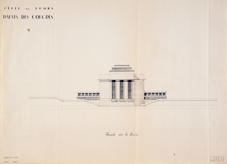 Elévation de la façade nord, P. Patout, Ch. et J. Dorian arch., 1954-1959. (archives municipales de Tours, 149 W 23, S 1002).