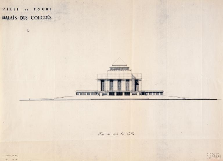 Elévation de la façade sud, P. Patout, Ch. et J. Dorian arch., 1954-1959. (archives municipales de Tours, 149 W 23, S 1001).