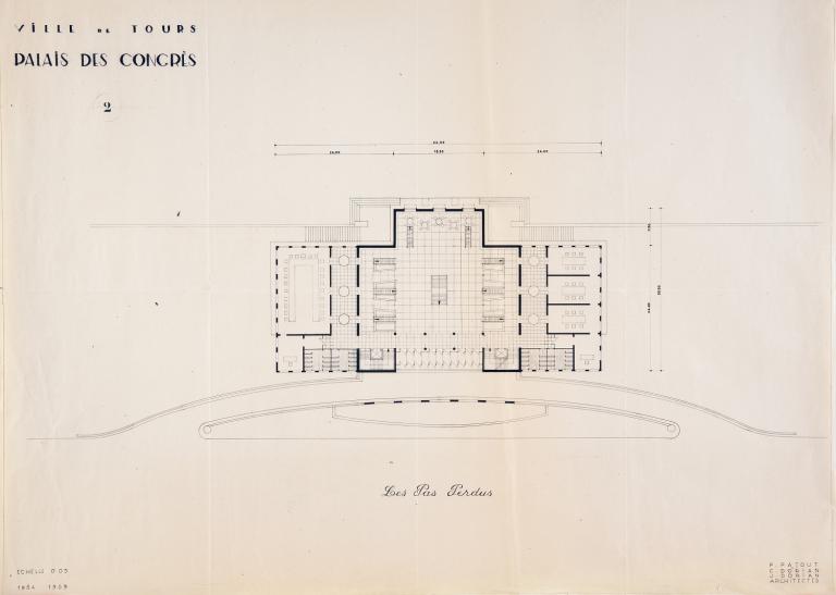 Plan du rez-de-chaussée, P. Patout, Ch. et J. Dorian arch., 1954-1959. (archives municipales de Tours, 149 W 23, S 995).