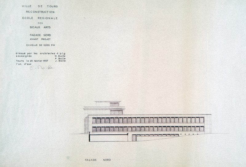 Elévation de la façade nord, Boille arch., 20 février 1957. (archives municipales de Tours, 149 W 22, S 930).