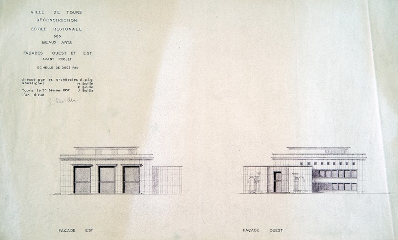 Elévations des façades ouest et est, Boille arch., 20 février 1957. (archives municipales de Tours, 149 W 22, S 929).